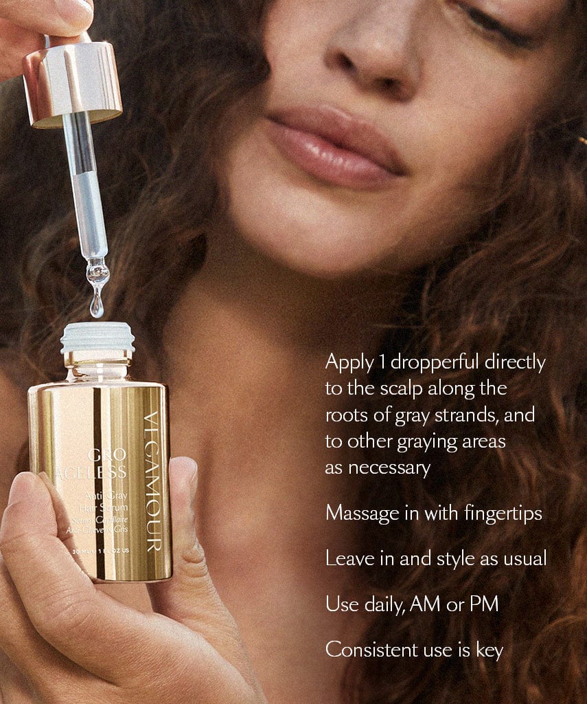 Apply 1 dropperful directly to the scalp along the roots of gray strands, and to other graying areas as necessary  Massage in with fingertips  Leave in and style as usual  Use daily, AM or PM  Consistent use is key